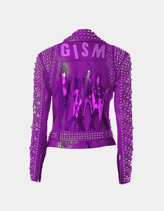 Biker's GISM Studded Fashion Leather, Women's Misfit Punk Rock Appendix Patches Jacket, Motorbike Club Wear, Personalized Jacket,